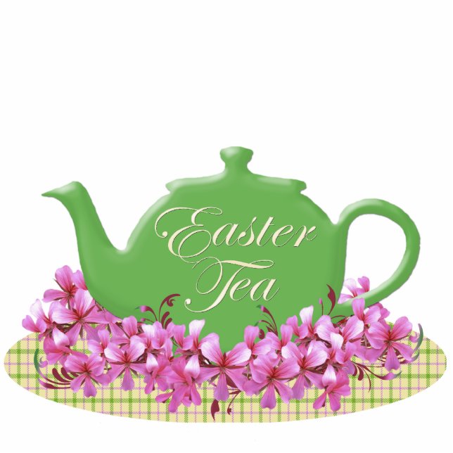 Easter Tea Green Teapot Staand Fotobeeldje (Voorkant)