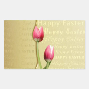 Easter Tulips Gold Typografie Rechthoekige Sticker
