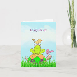 Easter Turtle and Frog and Bird in Grass Card Feestdagen Kaart