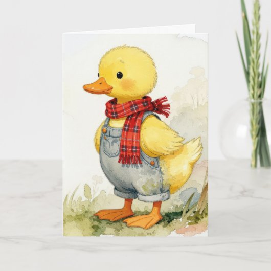 Easter Watercolor Duck In Overalls Kaart (Voorkant)