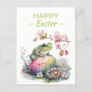 Easter Waterverf Groene Kikkereieren & Bloemen - Briefkaart