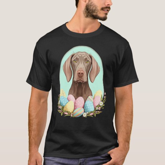 Easter Weimaraner Bunny Eggs Dog on Easter Weimara T-shirt (Voorkant)