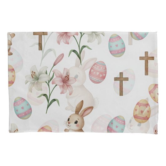 Easter Whimsy – Seamless Bunny & Lily Pattern Kussensloop (Voorkant)