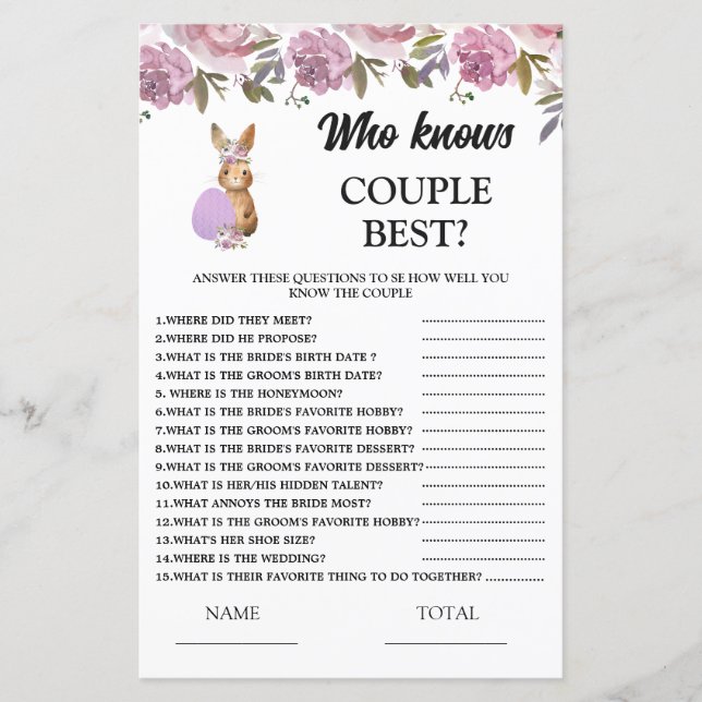 Easter Who knows Couple  Baby Shower Game (Voorkant)