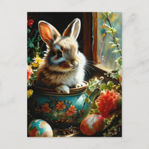 Easterbunny met geschilderde eieren en bloemen briefkaart