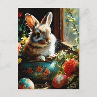 Easterbunny met geschilderde eieren en bloemen briefkaart