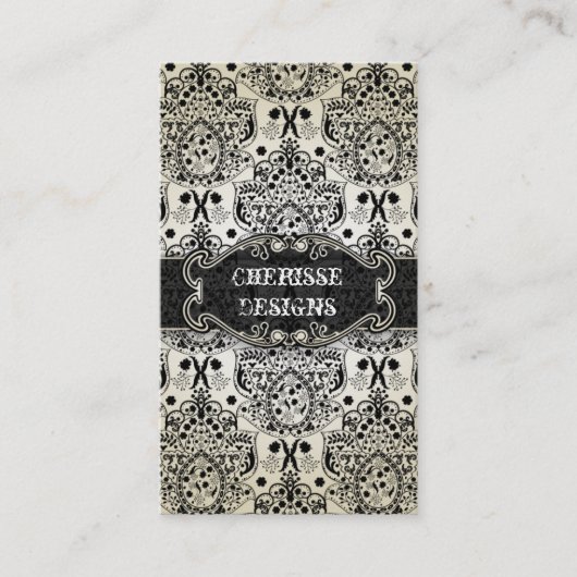 Eastern Black Baroque Damask Visitekaartje (Voorkant)