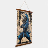 Eastern Blue Dragon Samurai Warrior - Japanse inkt Hangend Wandkleed (Gebogen)