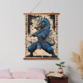 Eastern Blue Dragon Samurai Warrior - Japanse inkt Hangend Wandkleed (Slaapkamer)