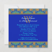 Eastern Blue Gold Satin Lace Monogram Uitnodiging (Achterkant)