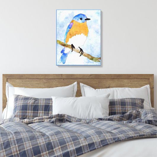 Eastern Bluebird - mannetje - waterverf stijl canv Canvas Afdruk (Insitu (Slaapkamer))