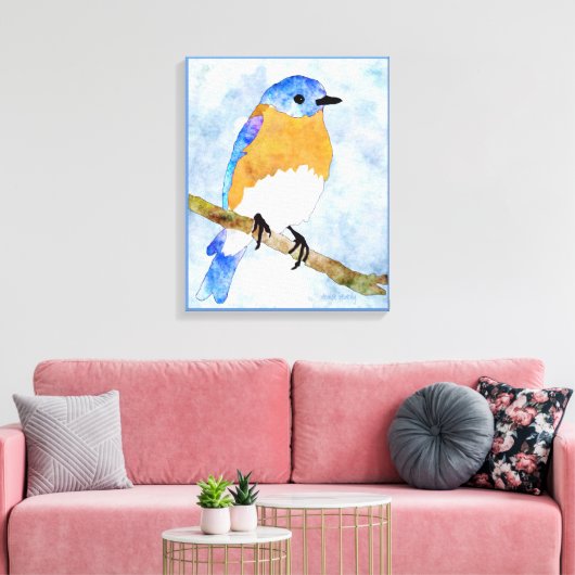 Eastern Bluebird - mannetje - waterverf stijl canv Canvas Afdruk (Insitu (Woonkamer))