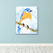 Eastern Bluebird - mannetje - waterverf stijl canv Canvas Afdruk (Insitu (Houten vloer))