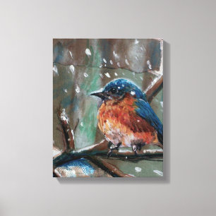 Eastern Bluebird Song Bird Winter Scene Canvas Afdruk