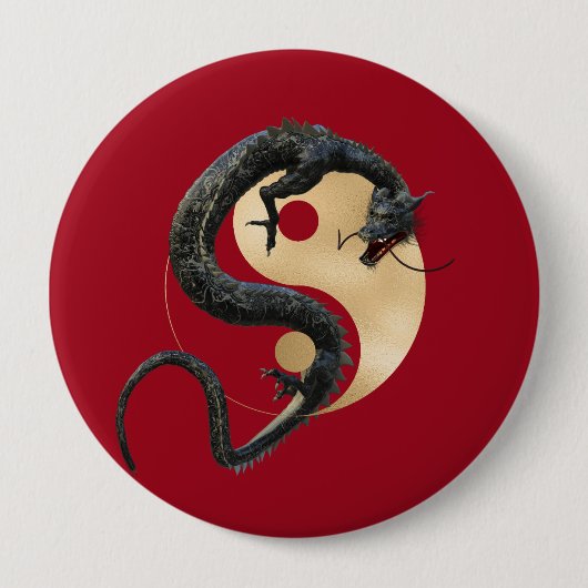 Eastern Chinese Dragon Yin Yang Ronde Button 4,0 Cm (Voorkant)