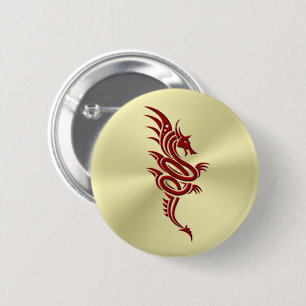 Eastern Crimson Dragon, ingegraveerd op goud Ronde Button 5,7 Cm