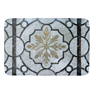 Eastern Floral Marble Pattern Grayish Blue & Gold Badmat