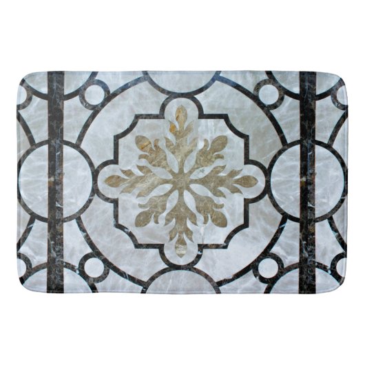 Eastern Floral Marble Pattern Grayish Blue & Gold Badmat (Voorkant)