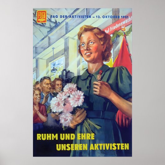Eastern Germany Propaganda Poster FDGB glory and (Devant)
