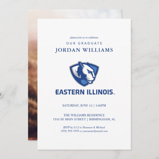 Eastern Illinois Panthers hoofd- en woordmerklogo Aankondiging (Voorkant / Achterkant)