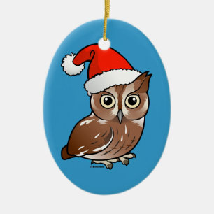 Eastern Screech Owl Santa Keramisch Ornament