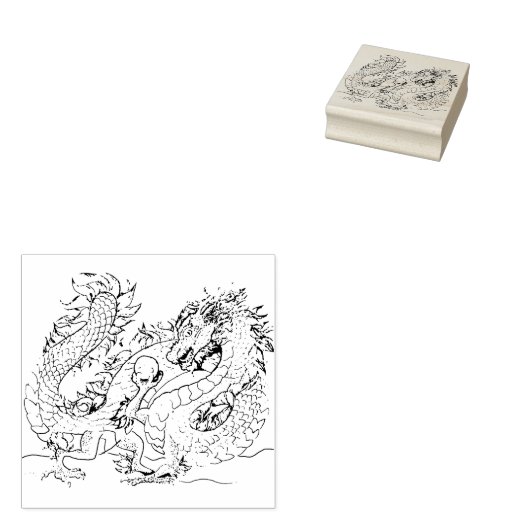 Eastern Style Pearl Dragon Rubberstempel (Gestempeld)
