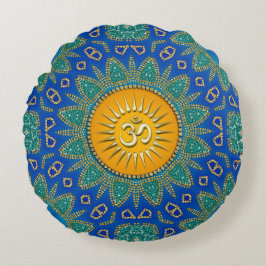 Eastern Sun Royal Blue Blauwgroen OM-Meditation Rond Kussen