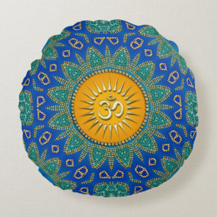 Eastern Sun Royal Blue Blauwgroen OM-Meditation Rond Kussen