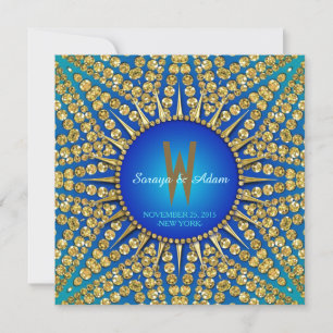 Eastern Sun Royal Blue Gold Sparkle Wedding Kaart