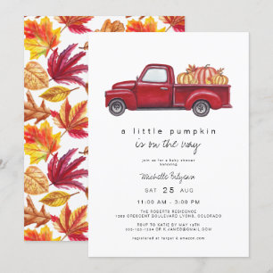 Easton - Red Truck Herfst Pumpkin Baby shower Kaart
