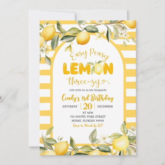 Easy Peezy Lemon ThreeZy Citroen 3e Verjaardag Kaart (Voorkant)