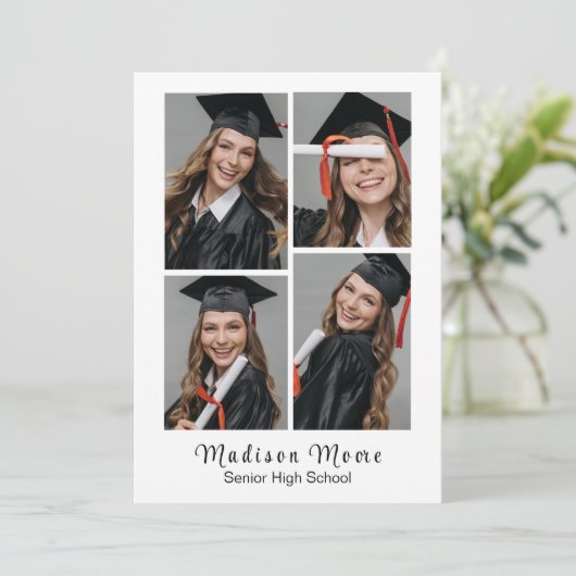 Easy QUICK PRINT 4 FOTO Afstuderen Aankondiging (Staand voorkant)