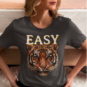 Easy Tiger Portrait Faux Sequin look Trendy T-shirt