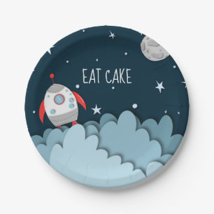 Eat Cake Spacecraft Moon Buitenspatie Birthday Papieren Bordje