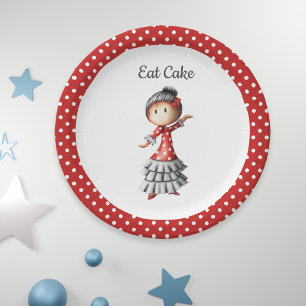 Eat Cake Traditional Red White Polka Dot Sevillana Papieren Bordje