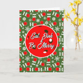 Eat Dink & Be Merry Red Green Ho Ho Pickleball Kaart (Gele Bloem)