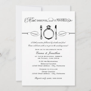 Eat Drink and be Married Black Rehearsal Dinner Kaart