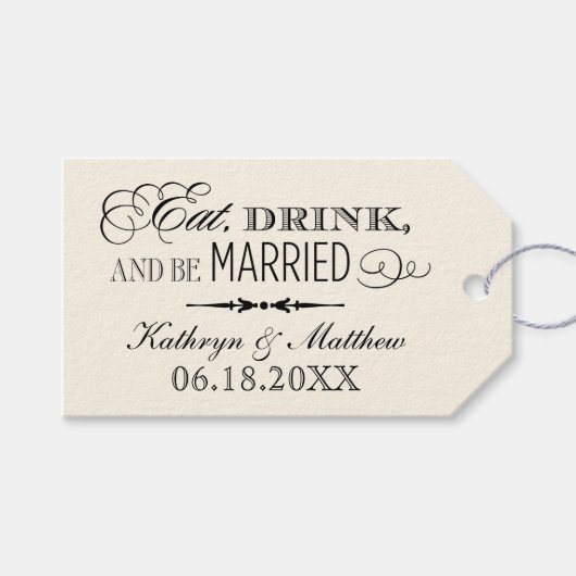 Eat Drink and be Married Black WeduwMonogram Cadeaulabel (Voorkant (Horizontaal))