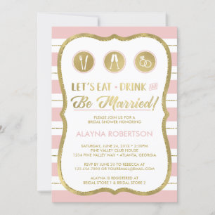 Eat Drink and Be Married Invitation, Faux Gold Kaart
