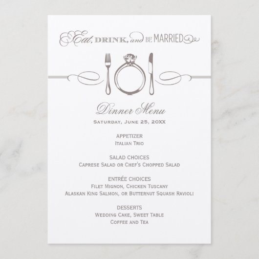 Eat Drink and be Married Kraft Wedding Dinner Menu (Voorkant)