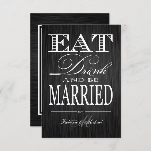 Eat Drink and be Married - Metallic Champagne RSVP Kaartje (Voorkant / Achterkant)
