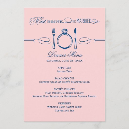 Eat Drink and be Married Pink Weddenrennen Menu (Voorkant)