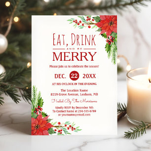 Eat Drink and be Merry Floral Chic Holiday Party Kaart