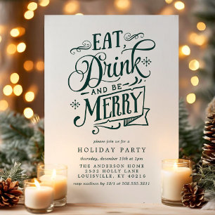 Eat Drink and be Merry Green Stripes Holiday Party Kaart