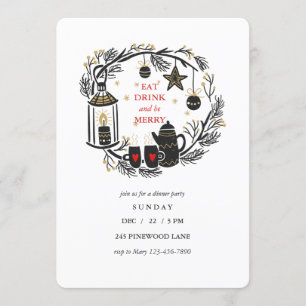 Eat Drink and be Merry Holiday Invitation Kaart