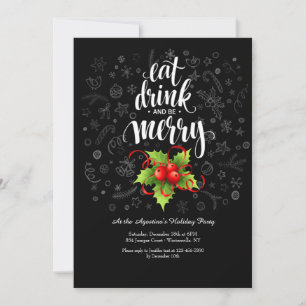 Eat Drink and Be Merry Holiday Invitation Kaart
