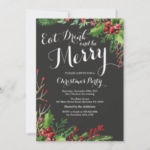 Eat Drink and be Merry Kerstparty Invitation Kaart