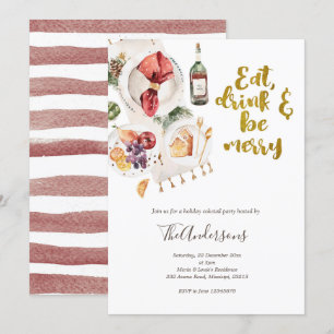 Eat Drink and be Merry Kerstparty Invitation Kaart