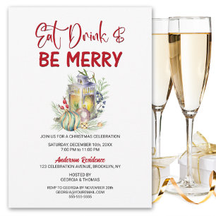Eat Drink and be Merry Kerstparty Invitation Kaart