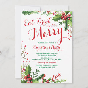 Eat Drink and be Merry Kerstparty Invitation Kaart